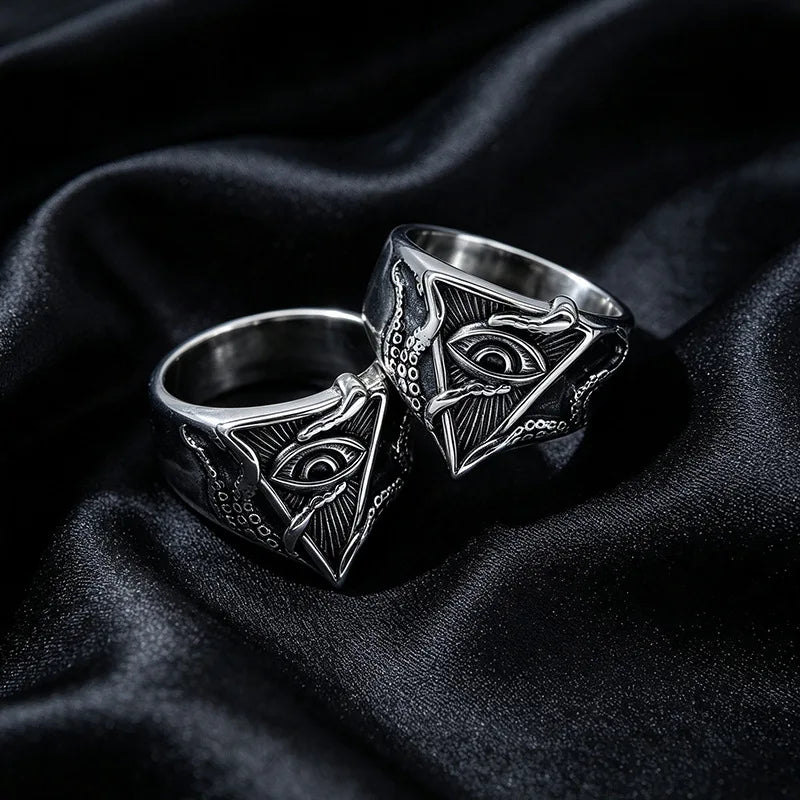 All-Seeing Eye Octopus Tentacle Signet Ring — Stainless Steel