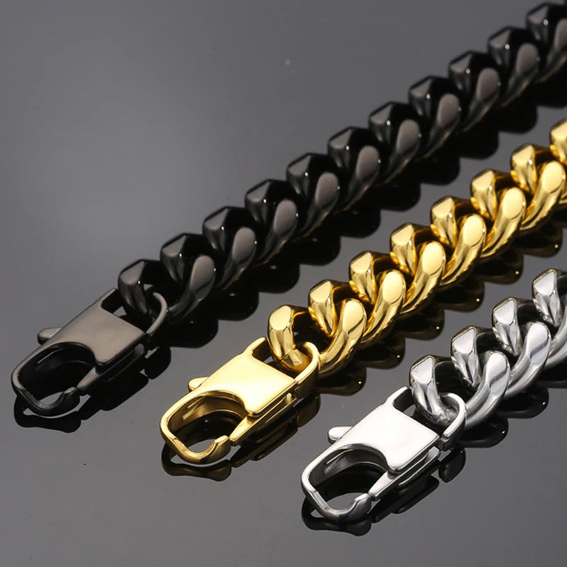 Classic 12MM Men's Cuban Link Chain Bracelet Men High Polished Solid 316l Stainless Steel Bracelets Jewelry Accessory