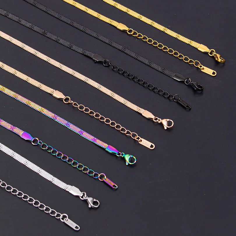 1pc Fashion Unisex Snake Chain Stainless Steel Jewelry Flat Snake Herringbone Chain Necklaces for Women Men New Trend