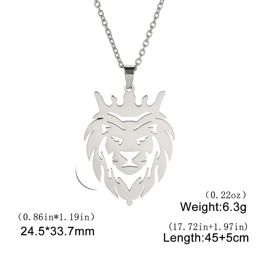 My Shape Lion King Crown Pendent Necklaces for Men Boys Stainless Steel Punk Animal Wolf Charms Choker Chains Hip Hop
