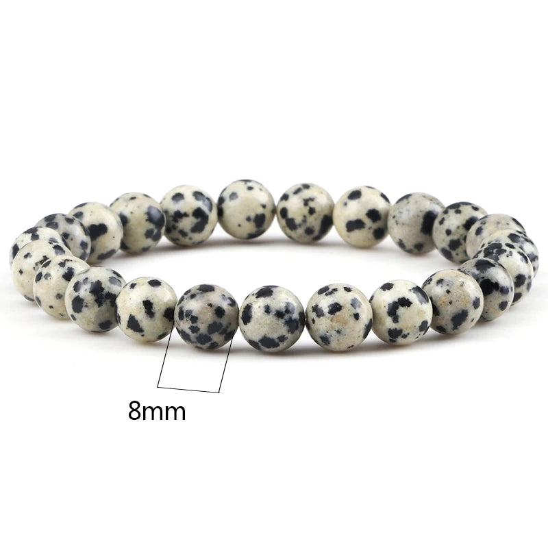 Fashion 4/6/8mm Stone Beads Prayer Bracelets For Women Men Spotted Stone Dalmatian Bead Bangle Yoga Healing Friend