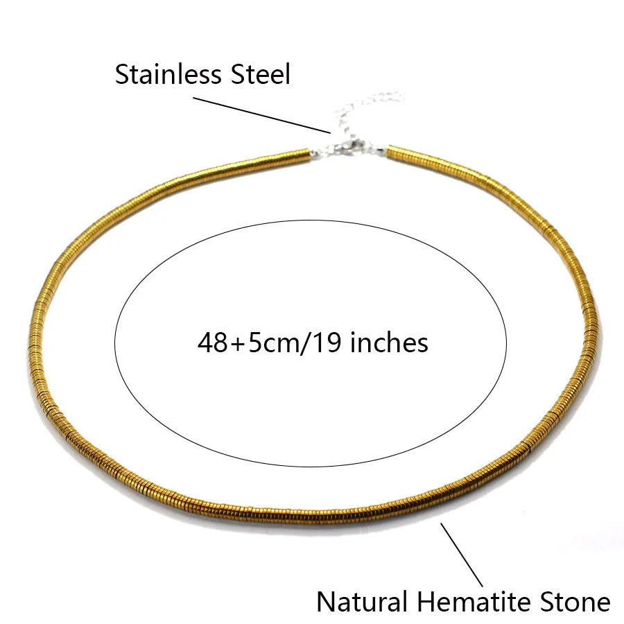 Exquisite Hematite Stone Beads Necklace Men 4 Styles Silver Gold Color 19 Inches Short Collar Jewelry Wealth Leisure Accessories