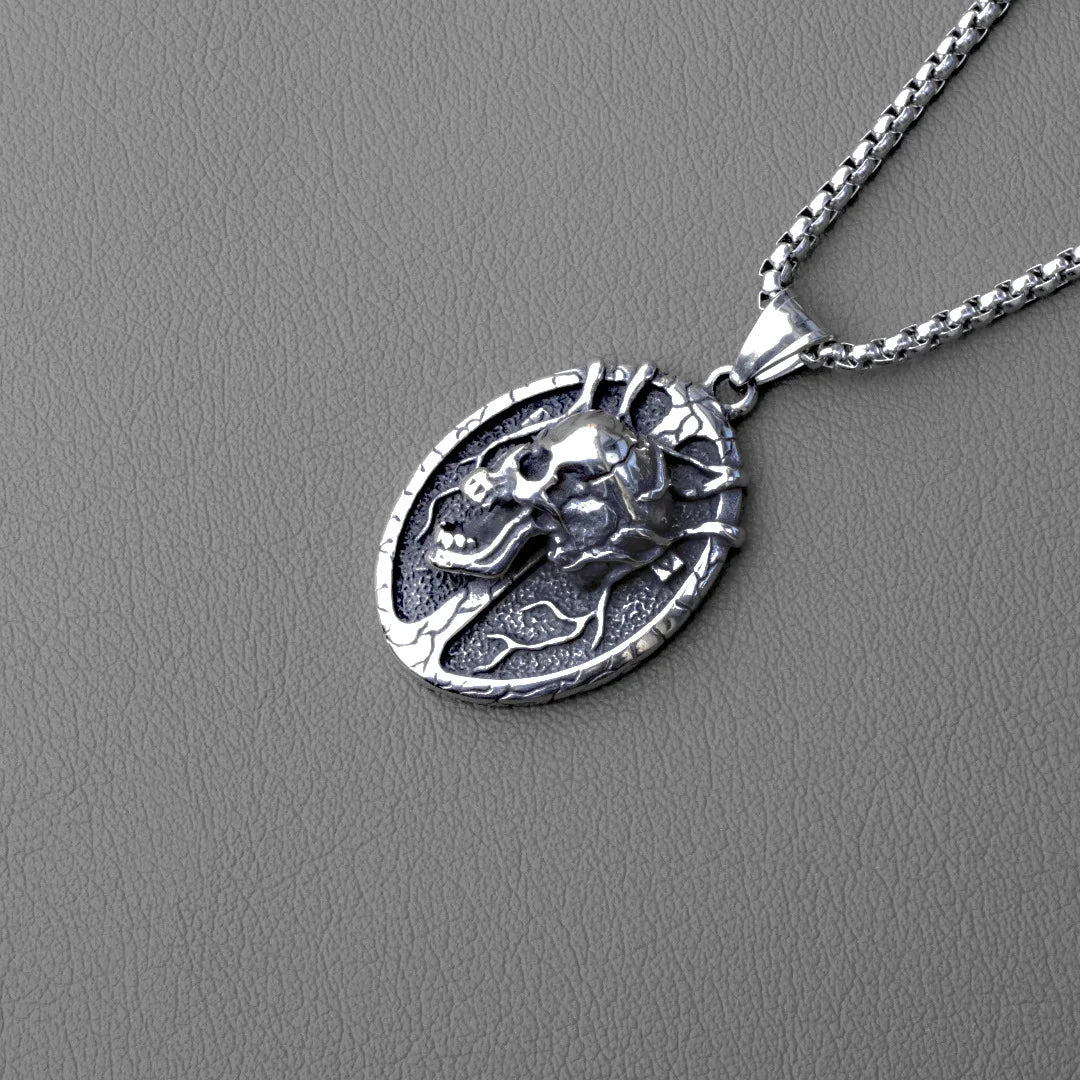 Silver Skull Pendant Necklace Box Chain Stainless