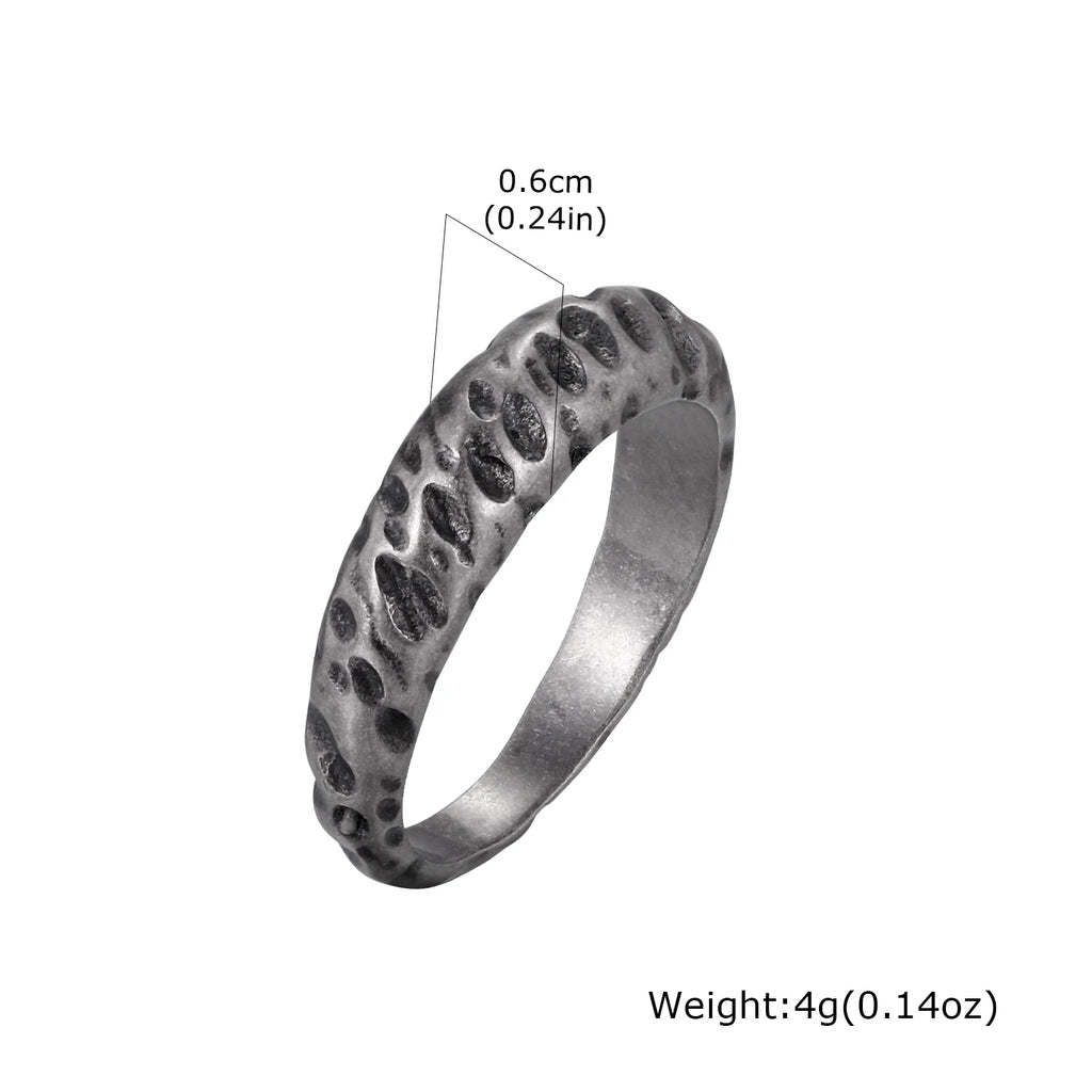 Fashion Minimalist Irregular Concave Hammered Texture Stainless Steel Rings for Men Male, Punk Trendy Finger Jewelry