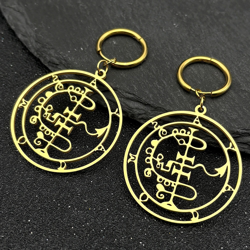 Baphomet Steel Earrings Sigeal Sigil Lucifer Satan