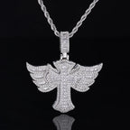 Cross Angel Wings Pendant Necklace Iced Out