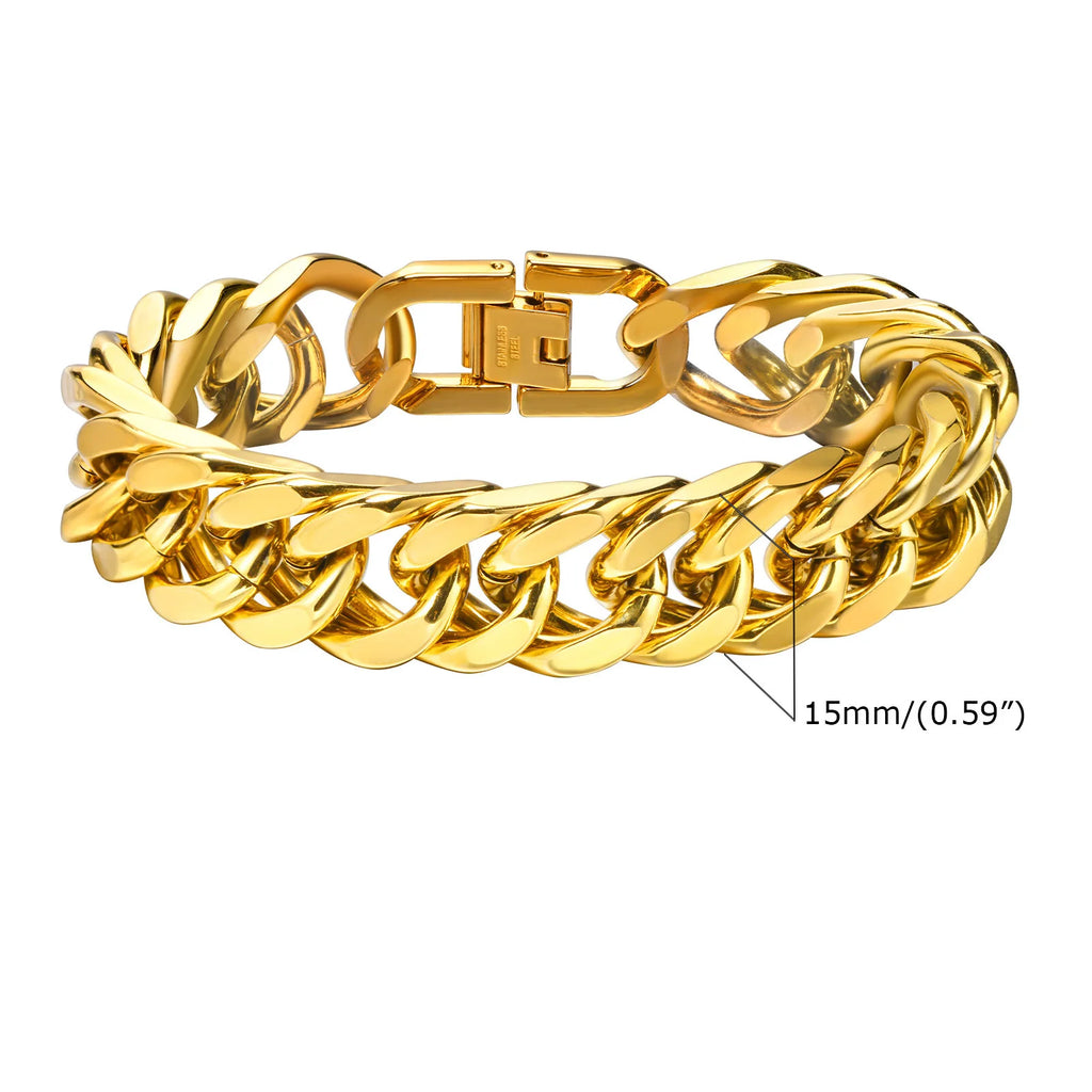 Double Curb Chain Bracelet 15mm — Stainless Steel
