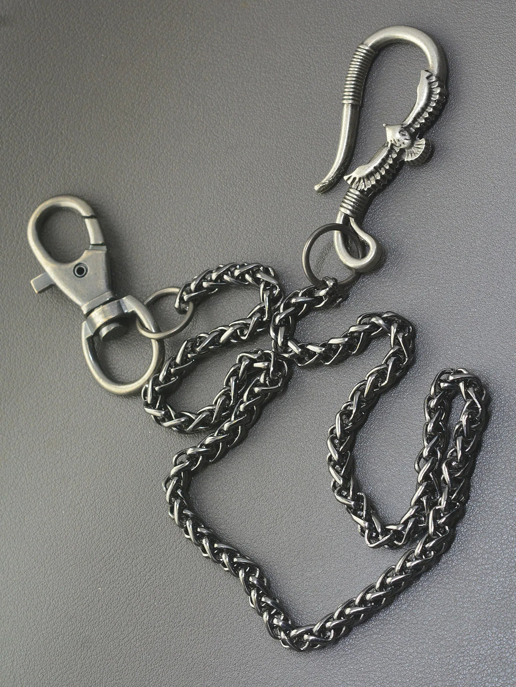 Unique Punk gunmetal black biker jean pants snake basket chain eagle belt clip swivel claw clip keychain EDC gift