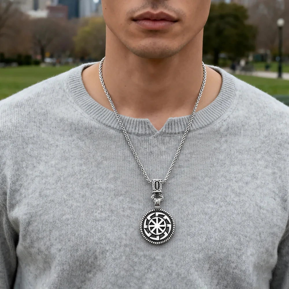 Nordic Steel Pendant Slavic Kolovrat 316L Vintage