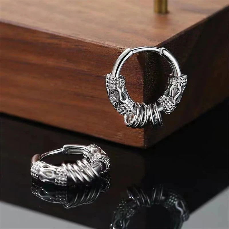 Stainless Steel Gothic Totem Hoop Earring