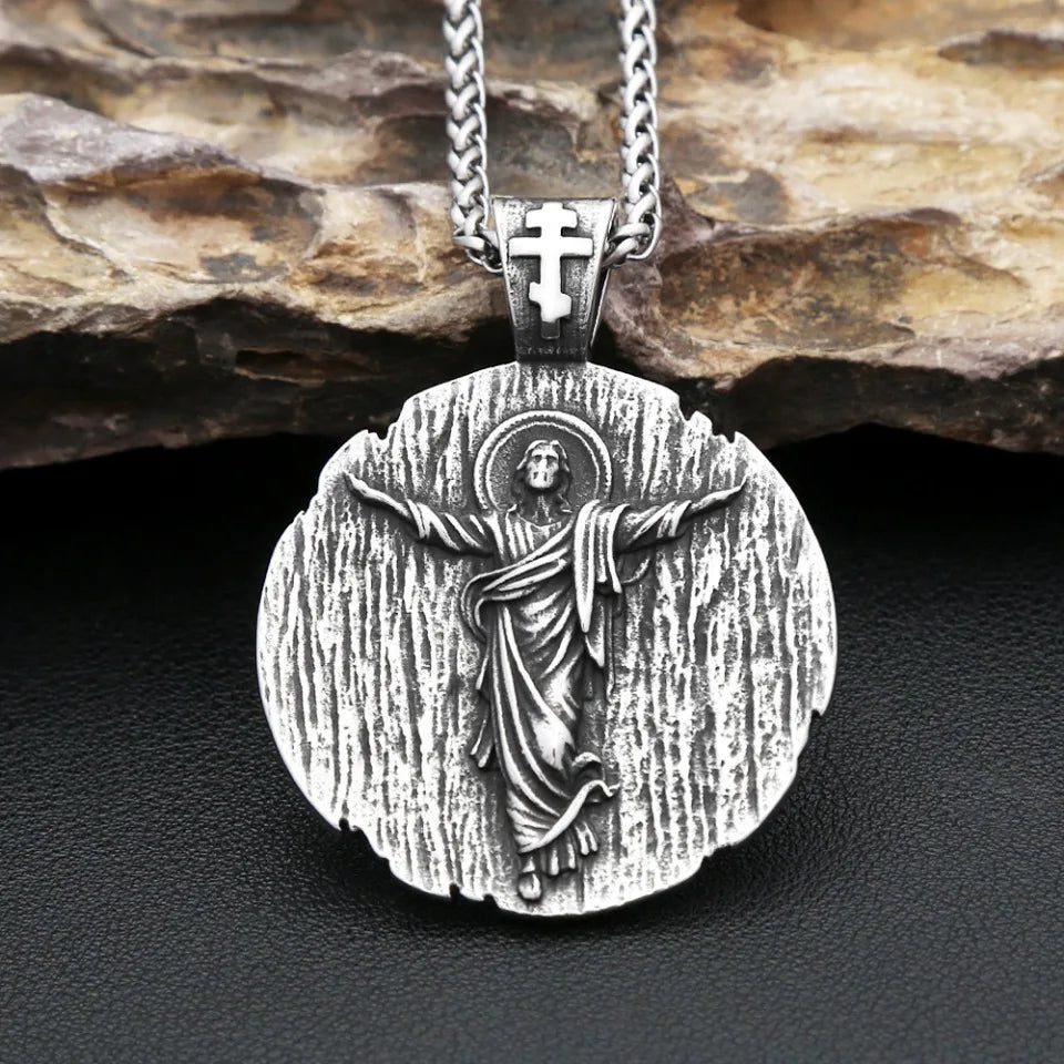 Vintage Gothic Stainless Steel Catholic Jesus Pendant Necklace Fashion Punk Cross Amulet Necklaces For Men Religion