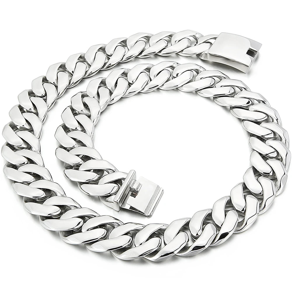 Hip Hop 25MM Width Cuban Chain Necklace for Men Heavy Solid Polished Stainless Steel Choker Chains For Man Jewellery