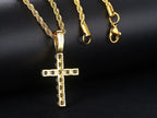 Gold Iced Out Cross Pendant Rope Cuban Chain