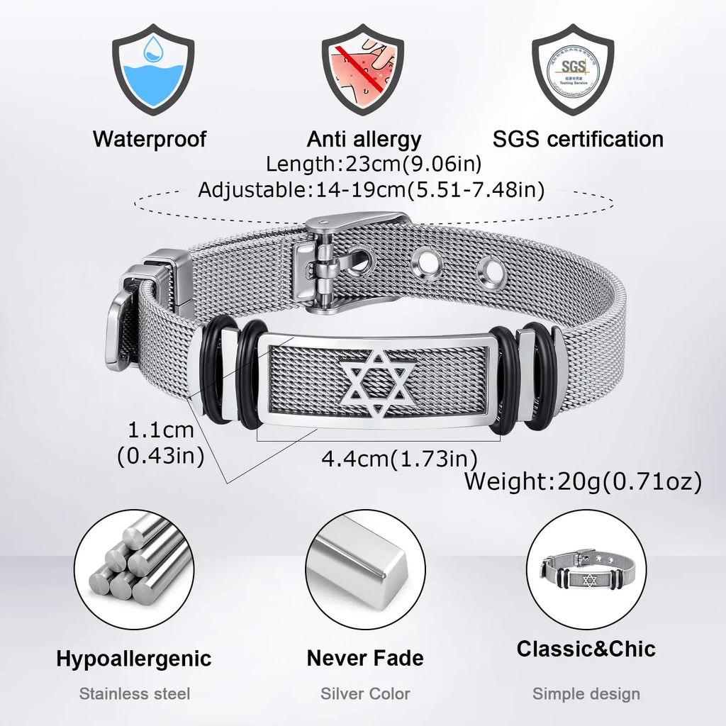 Star of David Watch Strap Bracelet — Stainless Steel