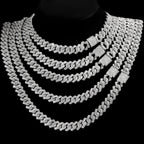 Hip Hop Men Iced Out Chain Prong Rhombus Cuban Link Necklace 14/20MM width Gold Silver Color Thick Cuban Chain Necklace