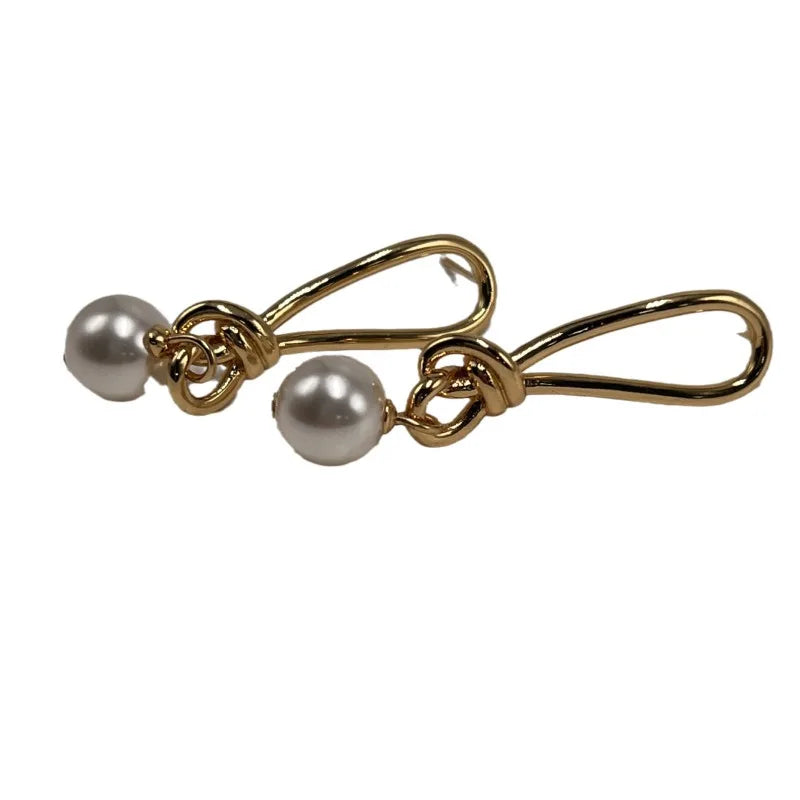 18K Gold Knot Pearl Stud Earrings — Gold