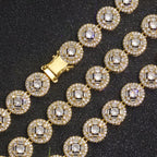 Gold Tennis Necklace Iced Out T-Square Mixed Inlay