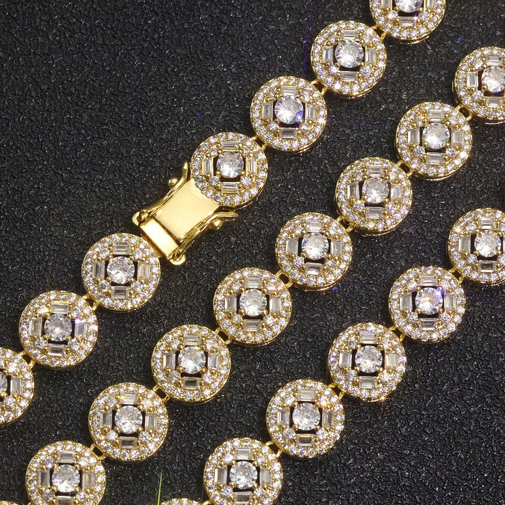 Gold Tennis Necklace Iced Out T-Square Mixed Inlay
