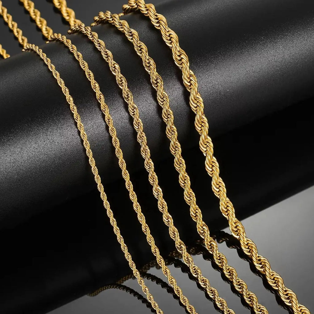 Gold Twisted Rope Chain Choker Necklace 6mm — Stainless Steel