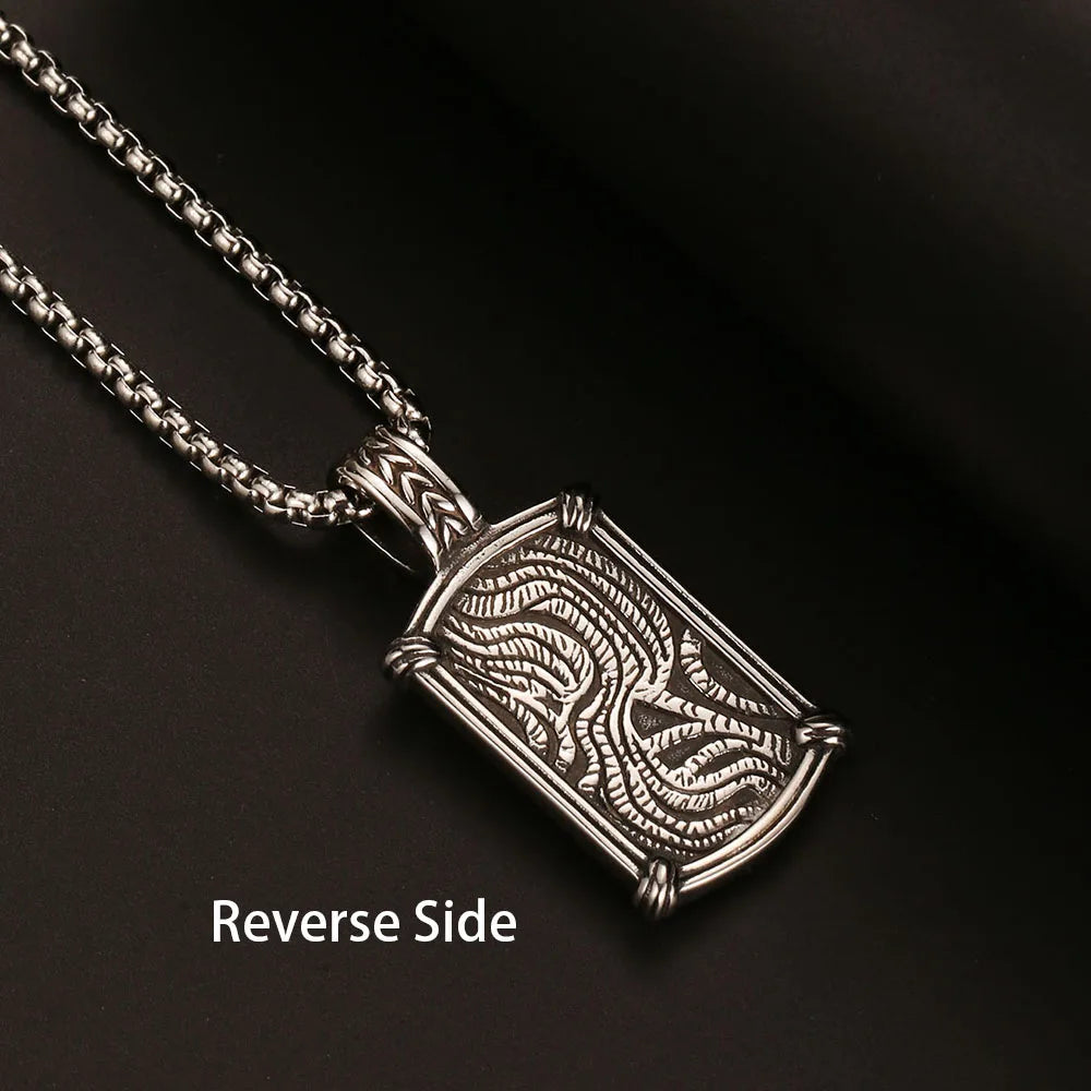 Viking Axe Rectangle Pendant Necklace for Men — Stainless Steel