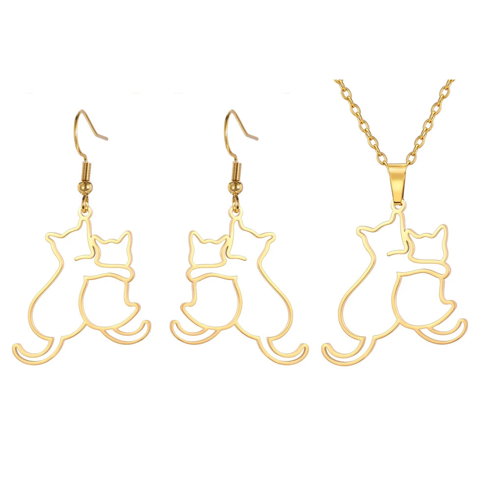My Shape Hugging Puppy Kitten Necklace for Women Stainless Steel Pendant Chain Animal Cat Dog Jewelry Pets Lovers Gifts
