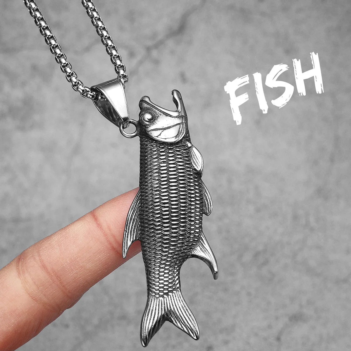 Vintage Fish Trout Men Necklaces with Pendant Stainless Steel Punk Jewelry Cool for Angler Gift Daily Wear Hip Hop Accessories