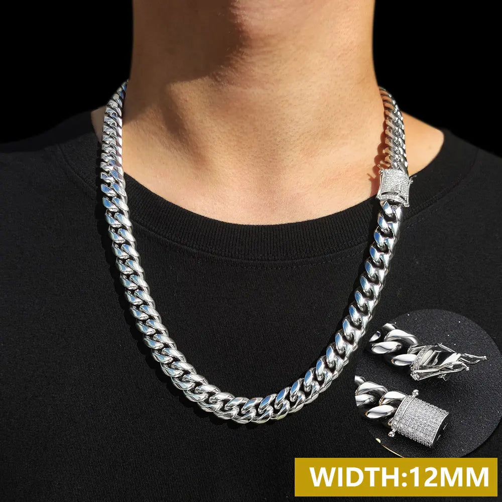 Iced Out Cuban Chain Necklace Stainless Steel Miami