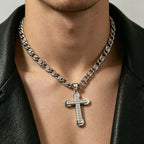 Iced Cross Stainless Steel Pendant Necklace