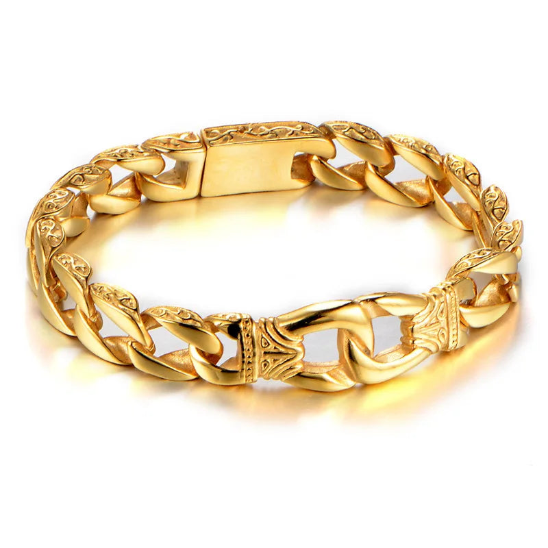 Punk Chain Bracelet for Men — Gold or Silver, Stainless Steel