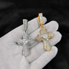 Iced Out Cross Pendant Necklace CZ Rectangle