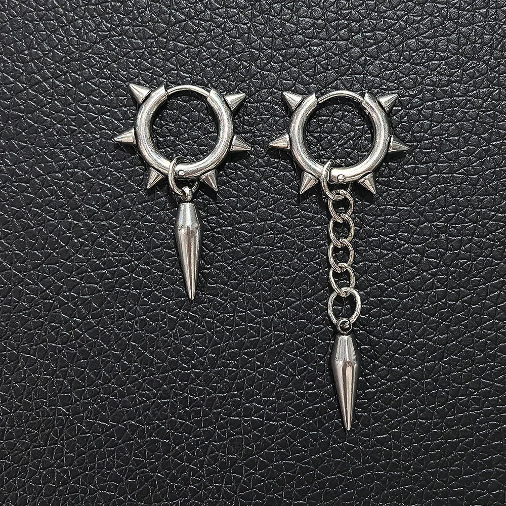 Punk Gothic Spike Asymmetric Dangle Hoop Earrings
