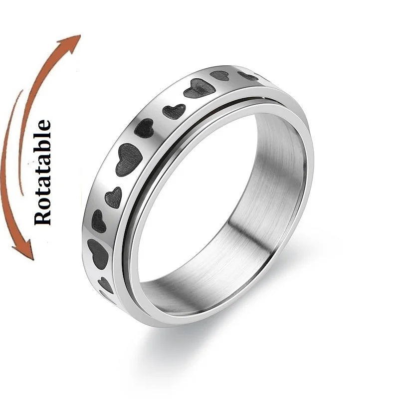 Vintage Star Stainless Steel Rotating Ring Anti Stress Man Worry Stress Relief Anxiety Relaxing Metal Rock Band Ring