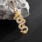 Zircon Auspicious Dragon Pendant — Stainless Steel