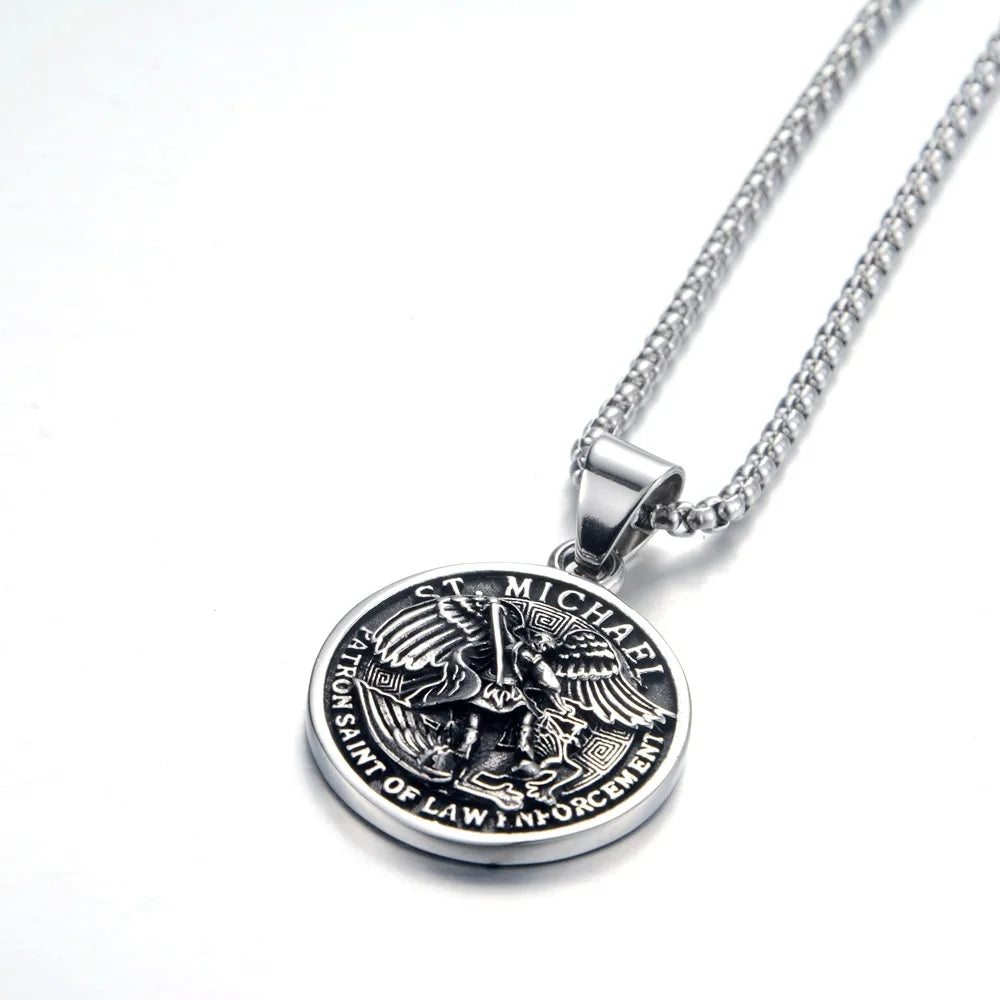 ST.MICHAEL Necklace 316L Stainless Steel Jewelry Angel Saint Men Women Pendant