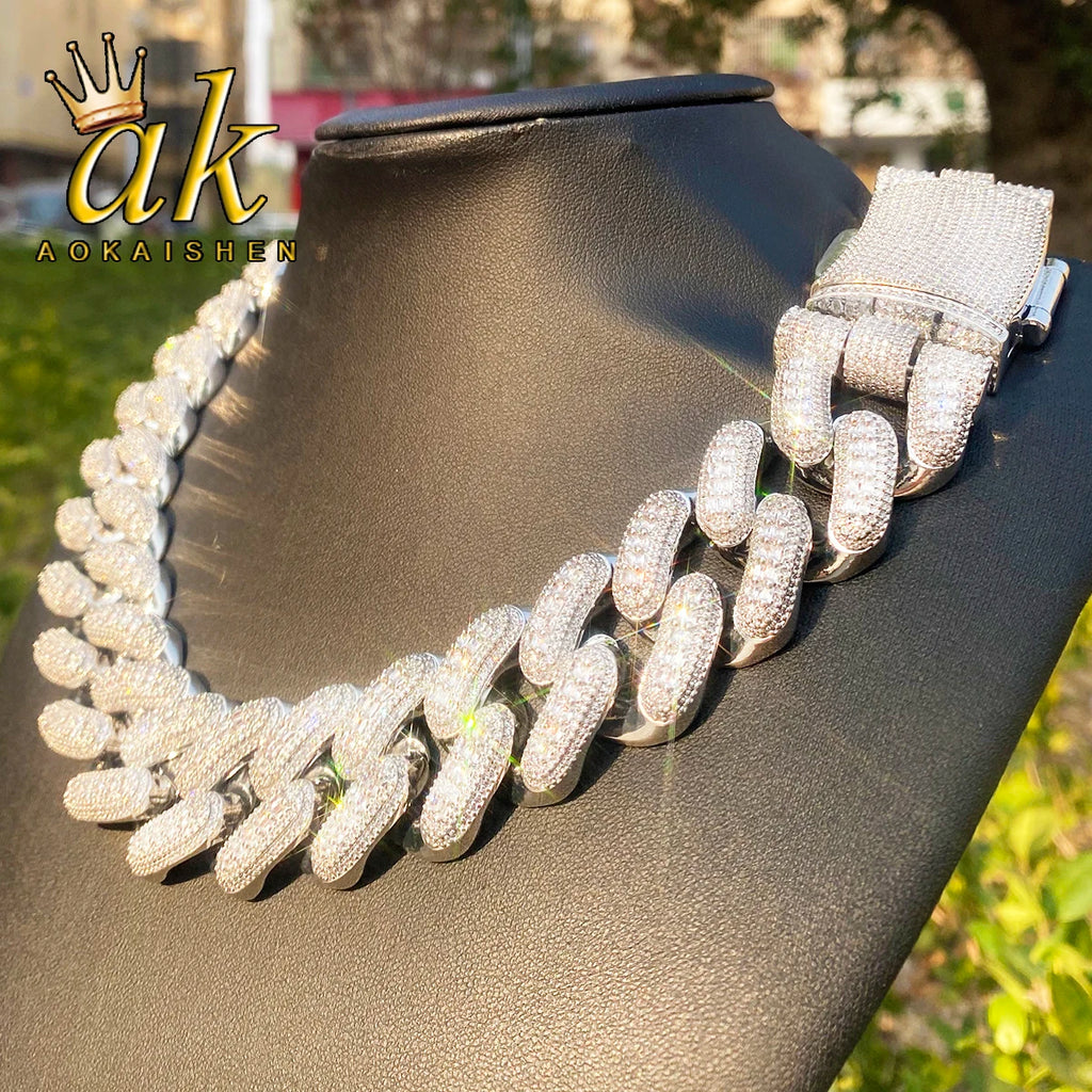 Aokaishen 32mm Iced Out Thick Heavy Miami Baguette Cuban Link Chain for Men 5A Cubic Zirconia Gold Plated Hip Hop
