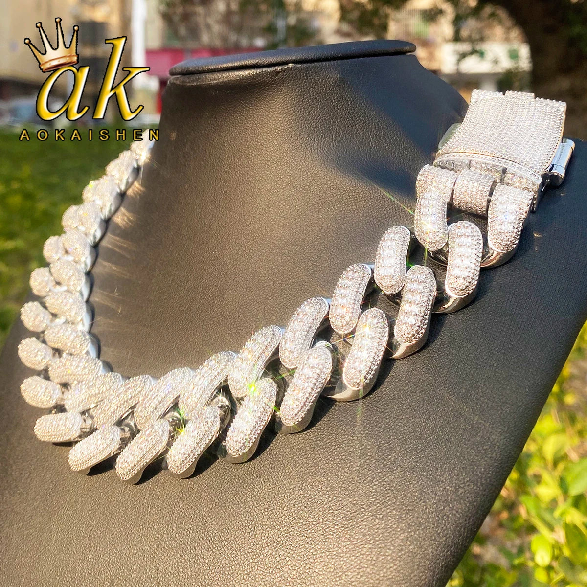 Aokaishen 32mm Iced Out Thick Heavy Miami Baguette Cuban Link Chain for Men 5A Cubic Zirconia Gold Plated Hip Hop