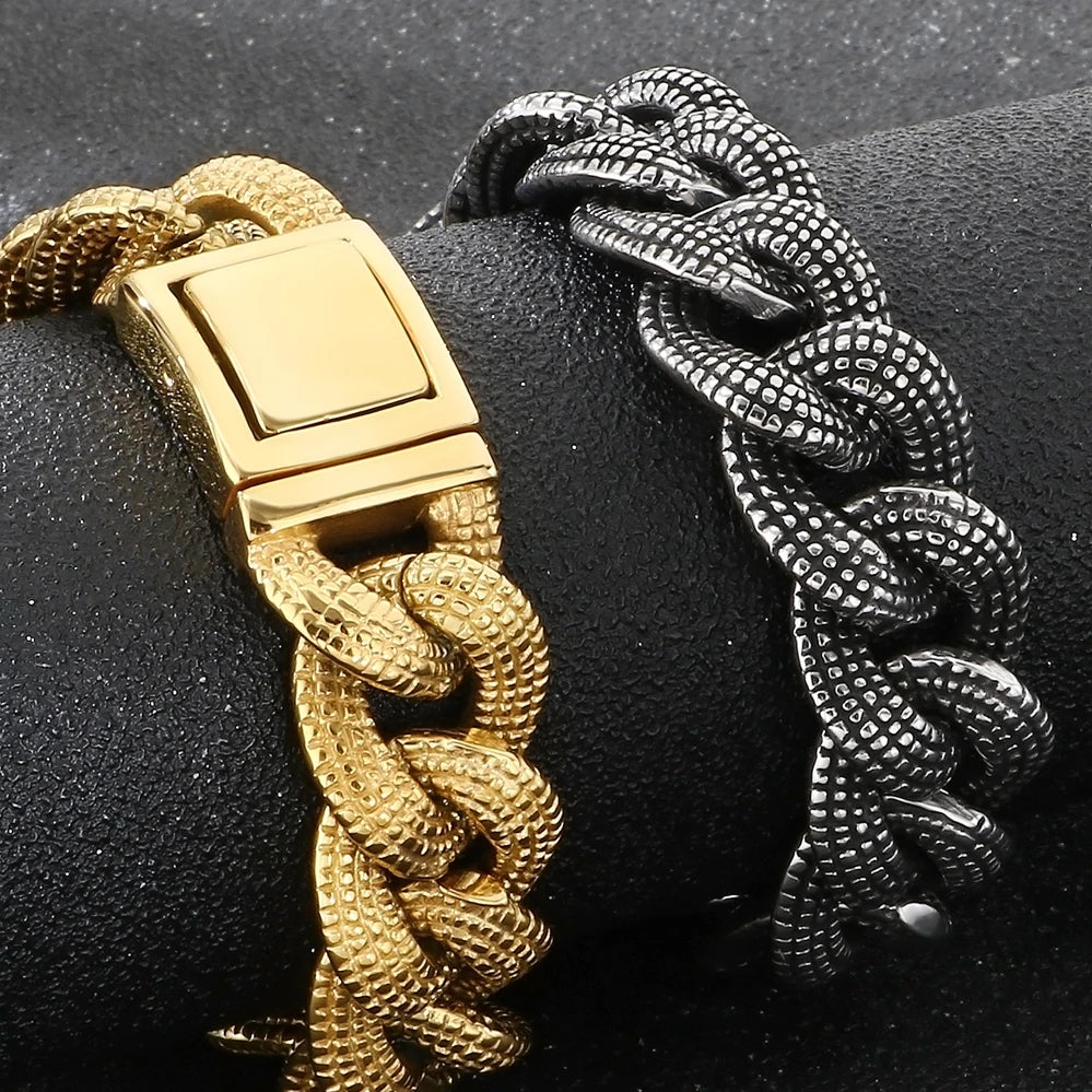 Retro 19MM Heavy Duty Cuban Link Chain Man Bracelet for Men Punk Gothic 316L Stainless Steel Jewelry Men's Bracelets