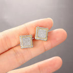 Iced Out Round Square Stud Earrings — Gold