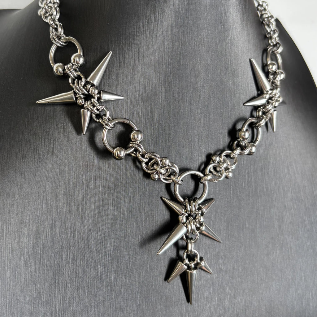 Gothic Geometric Rivet Chain Necklace — Two-Tone