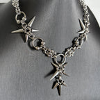 Gothic Geometric Rivet Chain Necklace — Two-Tone