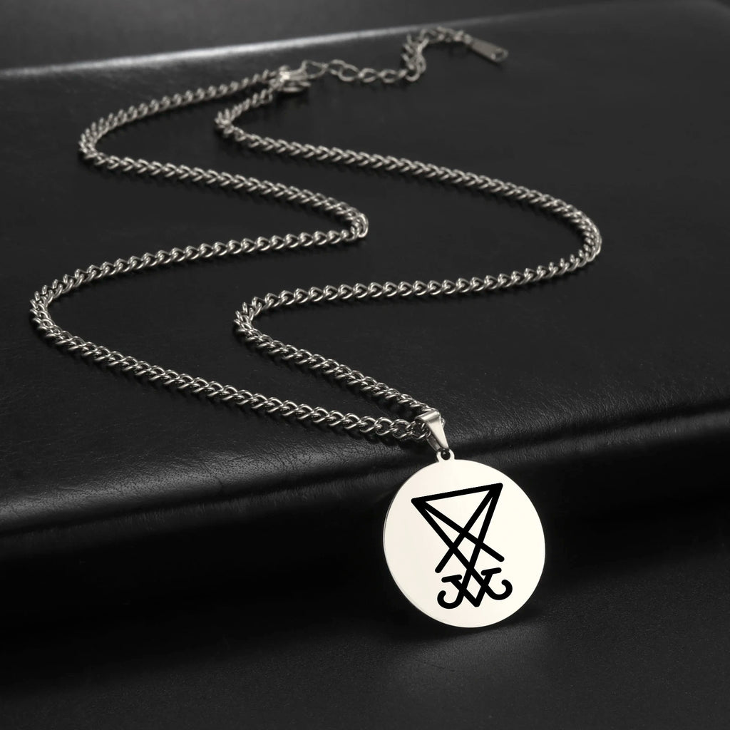 Sigil Of Lucifer Pendant Necklace Stainless Steel Seal Of Satan Satanic 2023 New Fashion Amulet Necklace Jewelry for