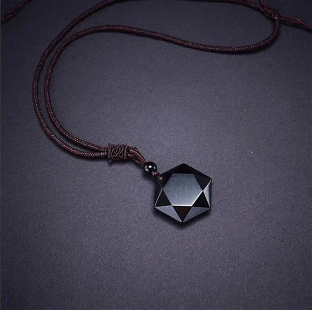New Fashion Black Obsidian Pendant Necklace Obsidian Star Pendant Lucky Love Crystal Jewelry With Free Rope Drop