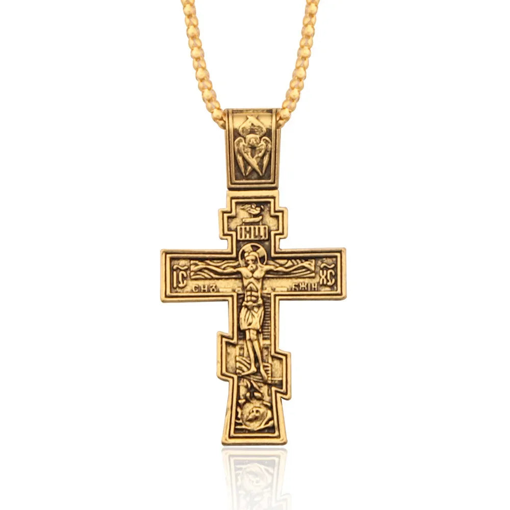 Movie John Wick Jesus Cross Necklace Crucifix Eastern Orthodox Prayer Big Pendant For Men Women Jewelry Accessories