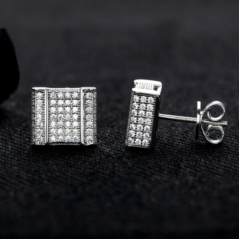 Iced Out Square Stud Earrings — 925 Silver