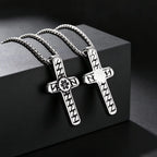 Stylish Cool Textured Cross Pendant Necklace for Men High Quality Stainless Steel Waterproof Collar Necklace Punk