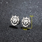 Crown Lion Head Stud Earrings — Hollow Cutout, Stainless Steel