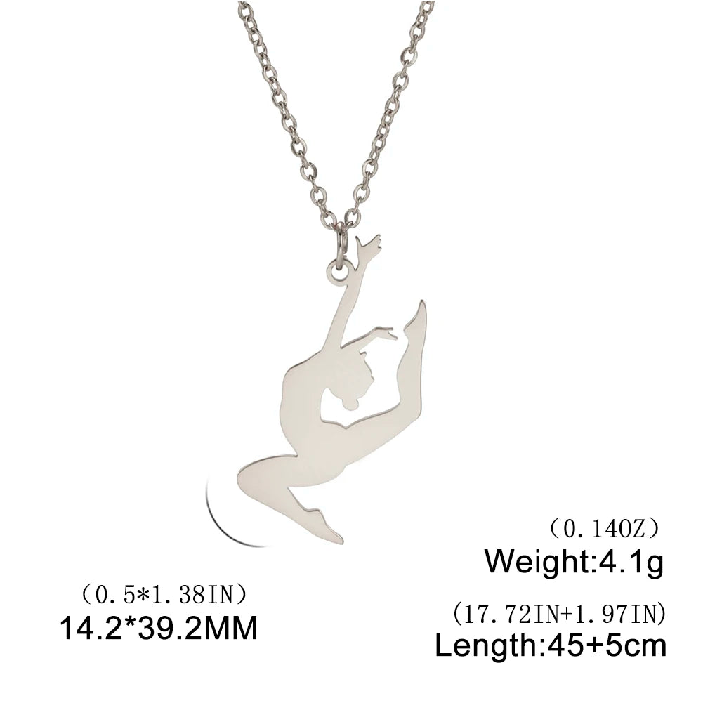 Unift Stainless Steel Sport Women Necklace Runner Rhythmic Gymnastics  Silhouette Pendant Fashion Birthday Jewelry Wholesale