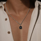 Initials Necklaces for Men Women,A-Z 26 Letters Black Square Stainless Steel Pendant Collar,45-60CM Twisted Rope Chain