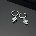 Retro Crystal Zircon Cross Drop Earrings — Silver-Tone