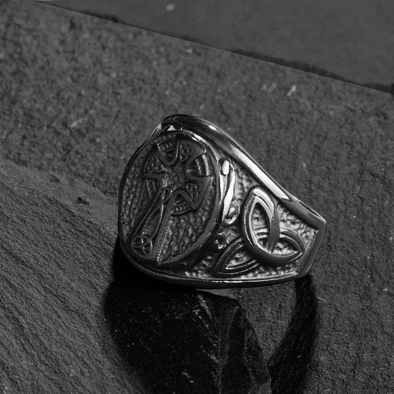 Valily Men's Celtic Knot Ring Stainless Steel Punk Silver Cross Jewelry